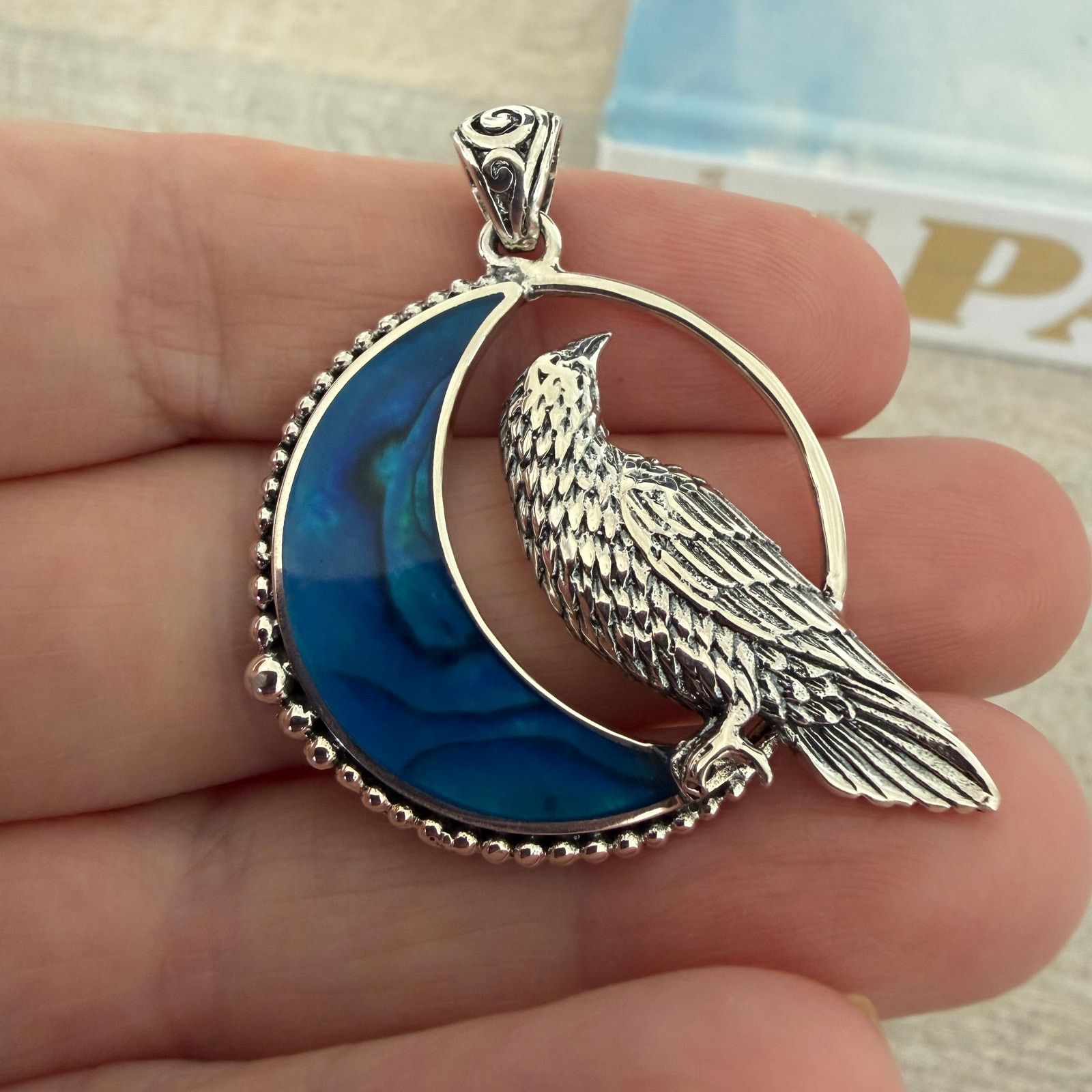 Other Raven in Crescent Moon Pendant 925 Sterling Silver Size ONE SIZE - 5 Thumbnail