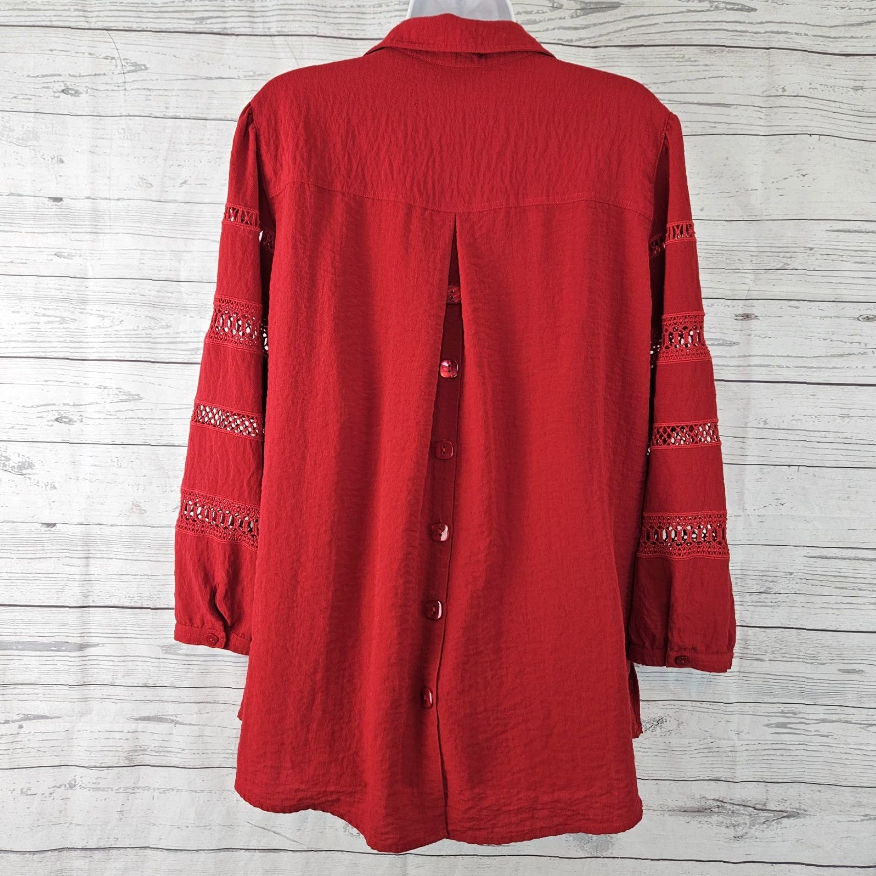 Vintage John Mark Womens Button-Up Top Sz Large Solid Red Long Sleeve Rayon Blend Shirt Womens L Red Button-Up John Mark Size L / US 10 / IT 46 - 3 Thumbnail