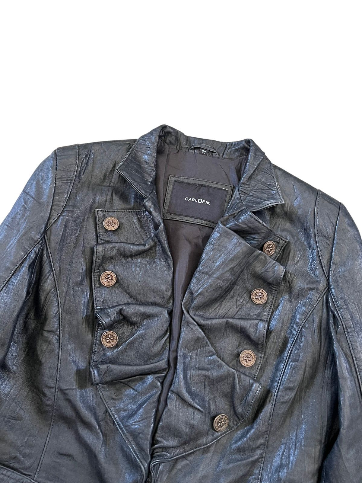 Genuine Leather Carlopik 🇮🇹 Steampunk Sheepskin Napoleon Leather Jacket Size XS / US 0-2 / IT 36-38 - 3 Thumbnail
