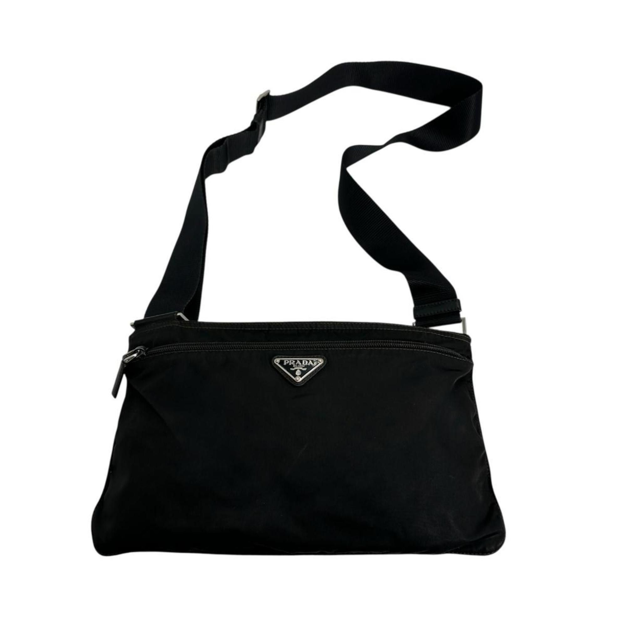 PRADA Shoulder Bag Body Triangle Logo Nylon Black