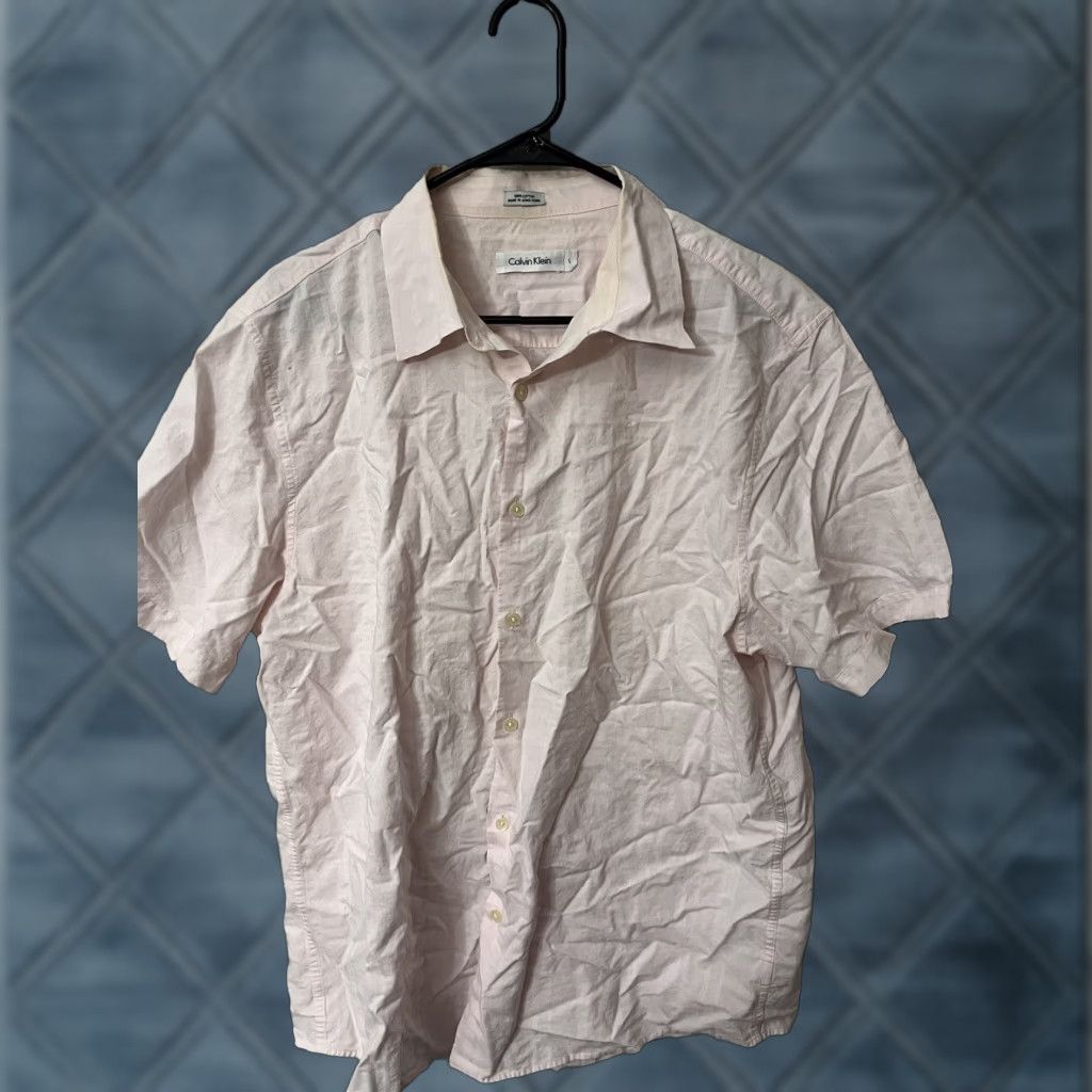 Calvin Klein Calvin Klein The Stretch Shirt Short Sleeve Button-Up Cotton Pink L Men Size L / US 10 / IT 46 - 1 Thumbnail