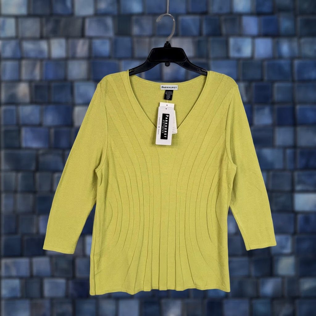 Vintage Parkhurst Sweater Womens L Green Lime Neck Pullover Ribbed Knit NWT Canada Size L / US 10 / IT 46 - 1 Thumbnail