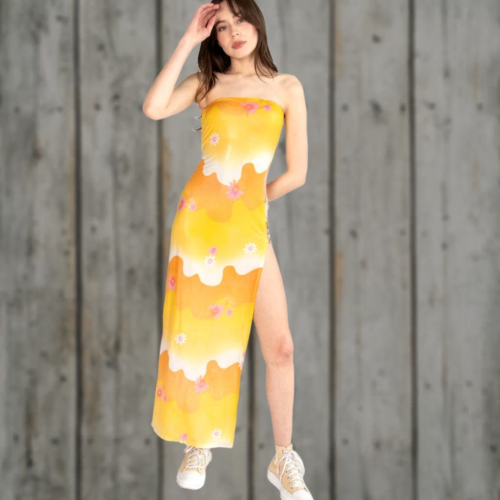Vintage Vintage Yellow Floral Maxi Beach Cover-Up Dress XXS Sundress Boho 2000s Retro Womens Size XXL / US 16-18 / IT 52-54 - 1 Thumbnail