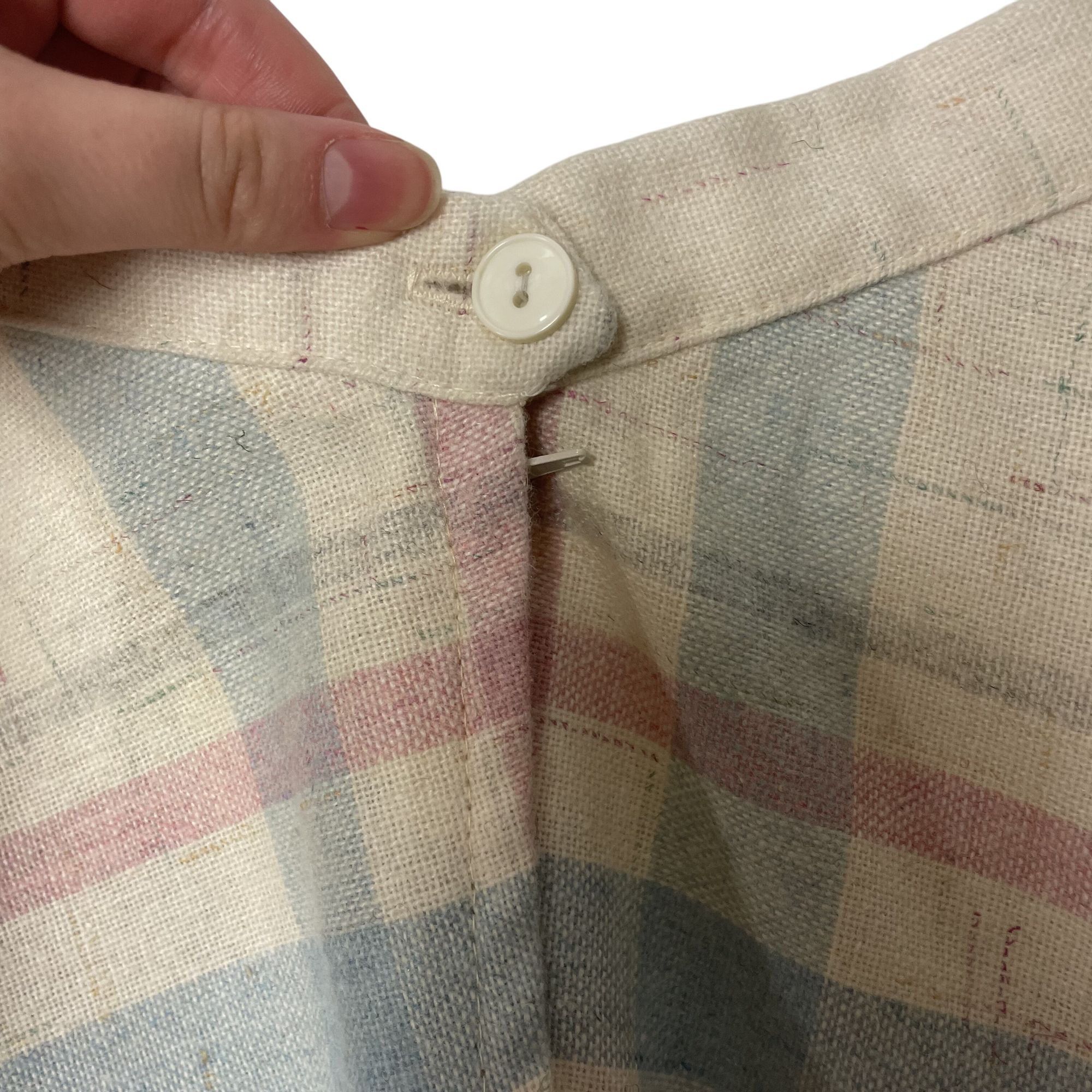 Other Vtg PASTEL Cream Blue Pink Plaid MIDI Fleck A Line Skirt Size 26" / US 2 / IT 38 - 5 Thumbnail