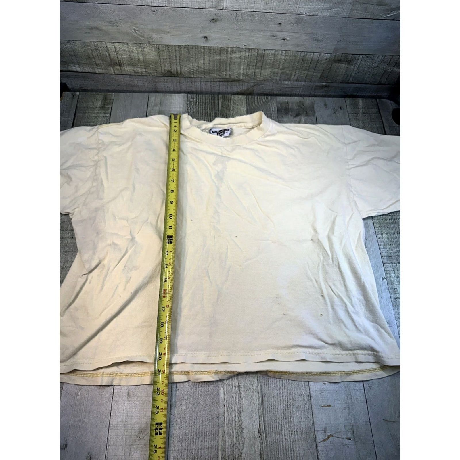 Lee VINTAGE Lee crop top T yellow Womens L T-Shirt distressed holes paint stains Size L / US 10 / IT 46 - 5 Thumbnail