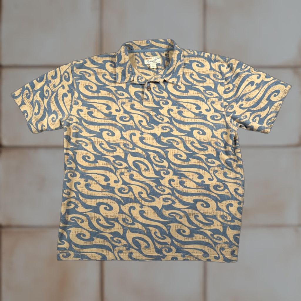 Vintage VINTAGE Crazy Shirts Polo Shirt Mens XL Brown Blue Tribal Wave Hawaiian Aloha Y2K Short Sleeve Cotton Size US L / EU 52-54 / 3 - 1 Thumbnail