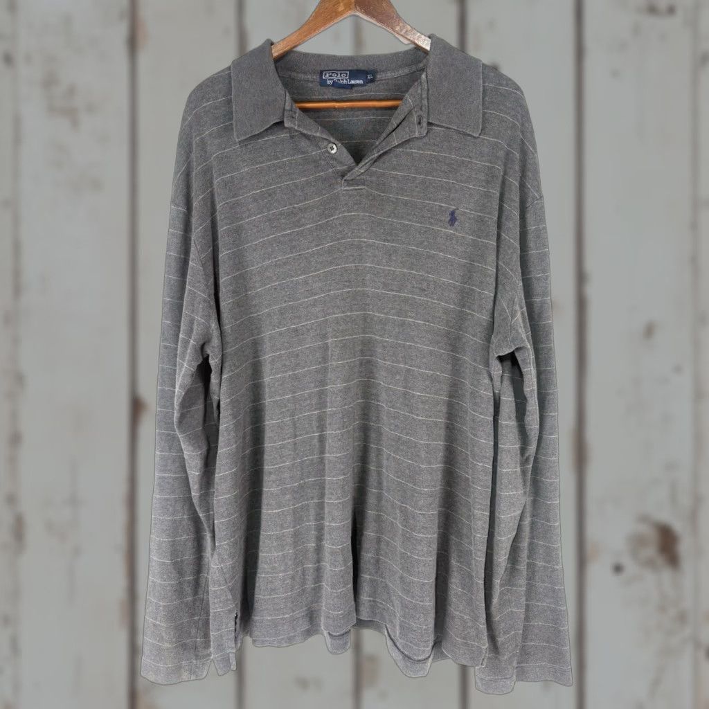 Ralph Lauren VINTAGE Ralph Lauren Polo Shirt Men’s XL Gray Striped Cotton Long Sleeve Button-Down Classic Casual Size US XL / EU 56 / 4 - 1 Thumbnail
