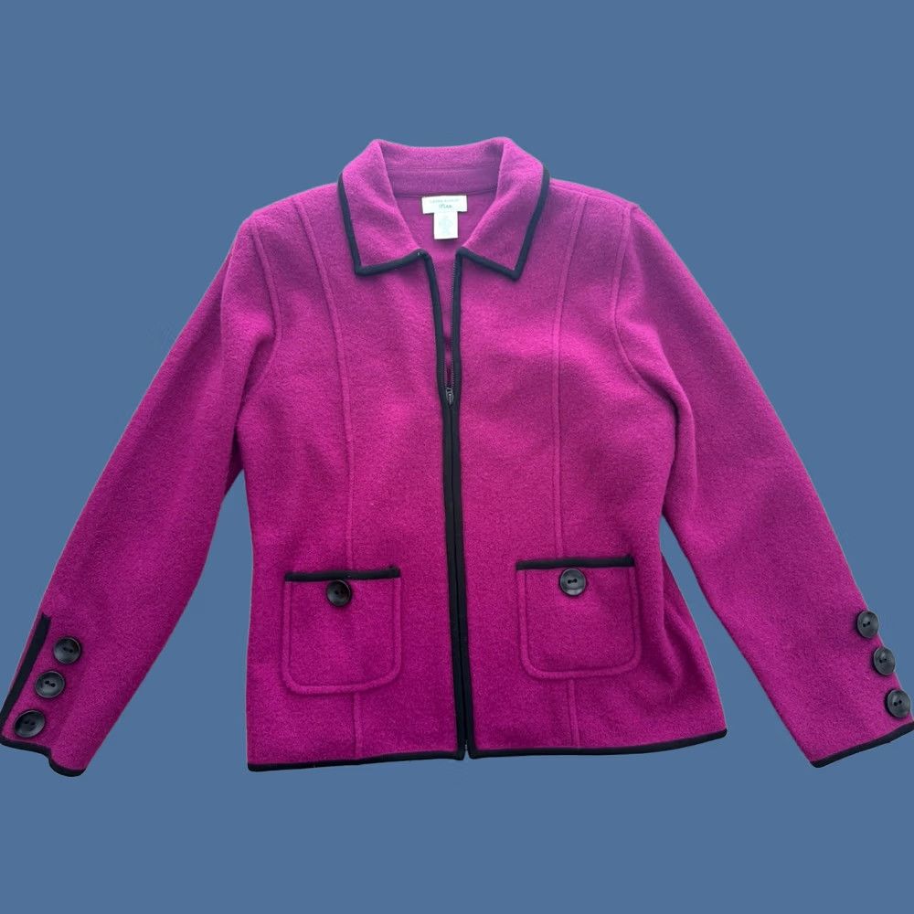 Laura Ashley VINTAGE Laura Ashley Wool Jacket Fuchsia W/Black Trim Women’s PM 90's Y2K Size M / US 6-8 / IT 42-44 - 1 Thumbnail