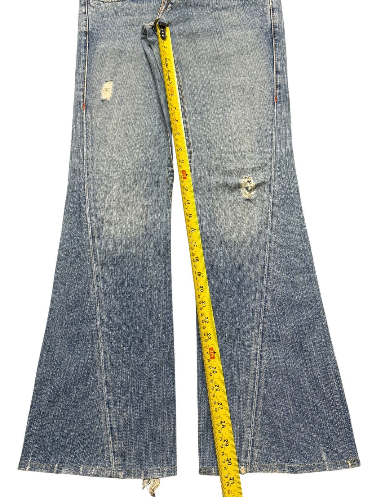 True Religion Vintage 90s True Religion Light Blue Faded Spiral Leg Flared Size US 29 - 9 Thumbnail