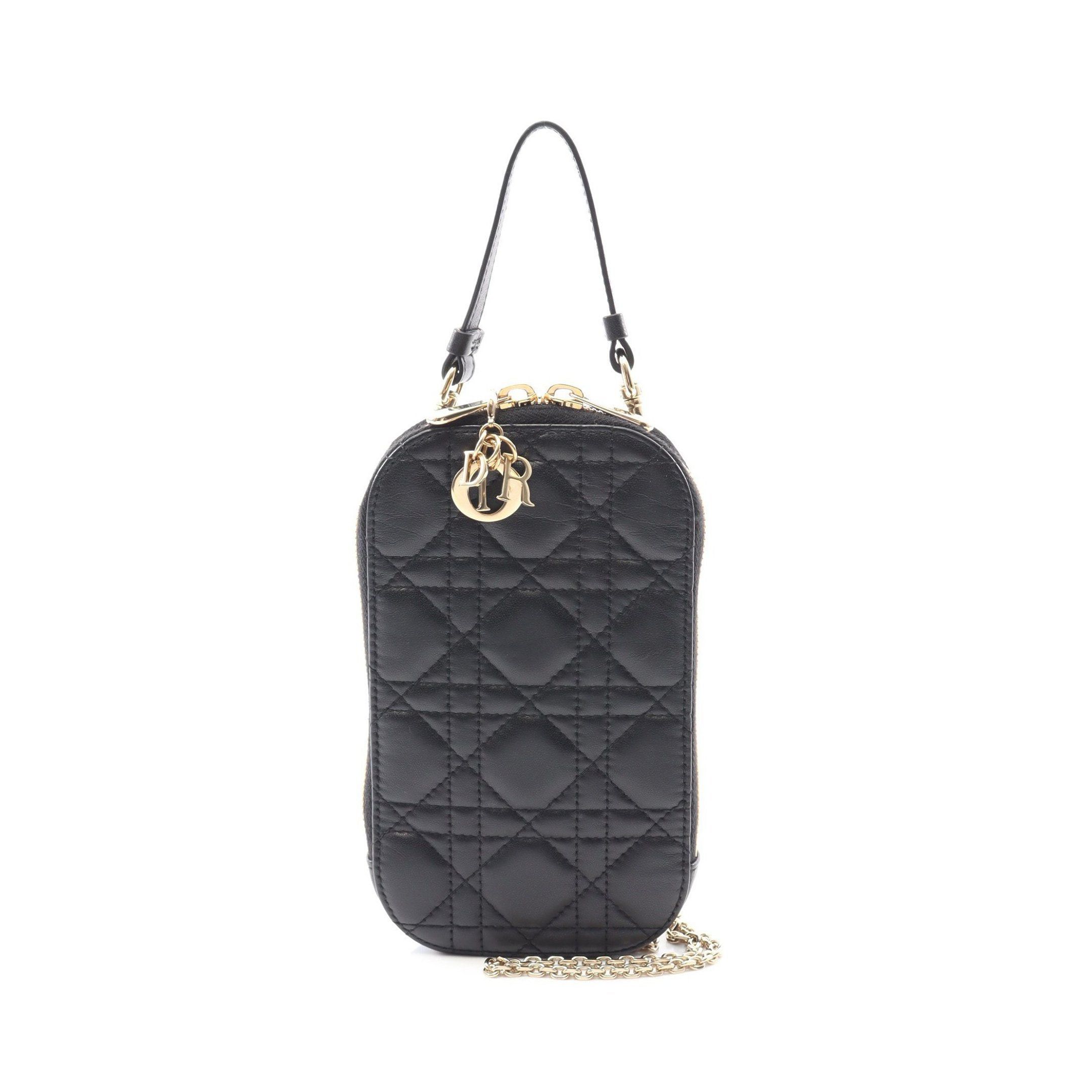 Dior Dior Lady Dior Phone Holder Canage Handbag Leather Black Size ONE SIZE - 1 Thumbnail