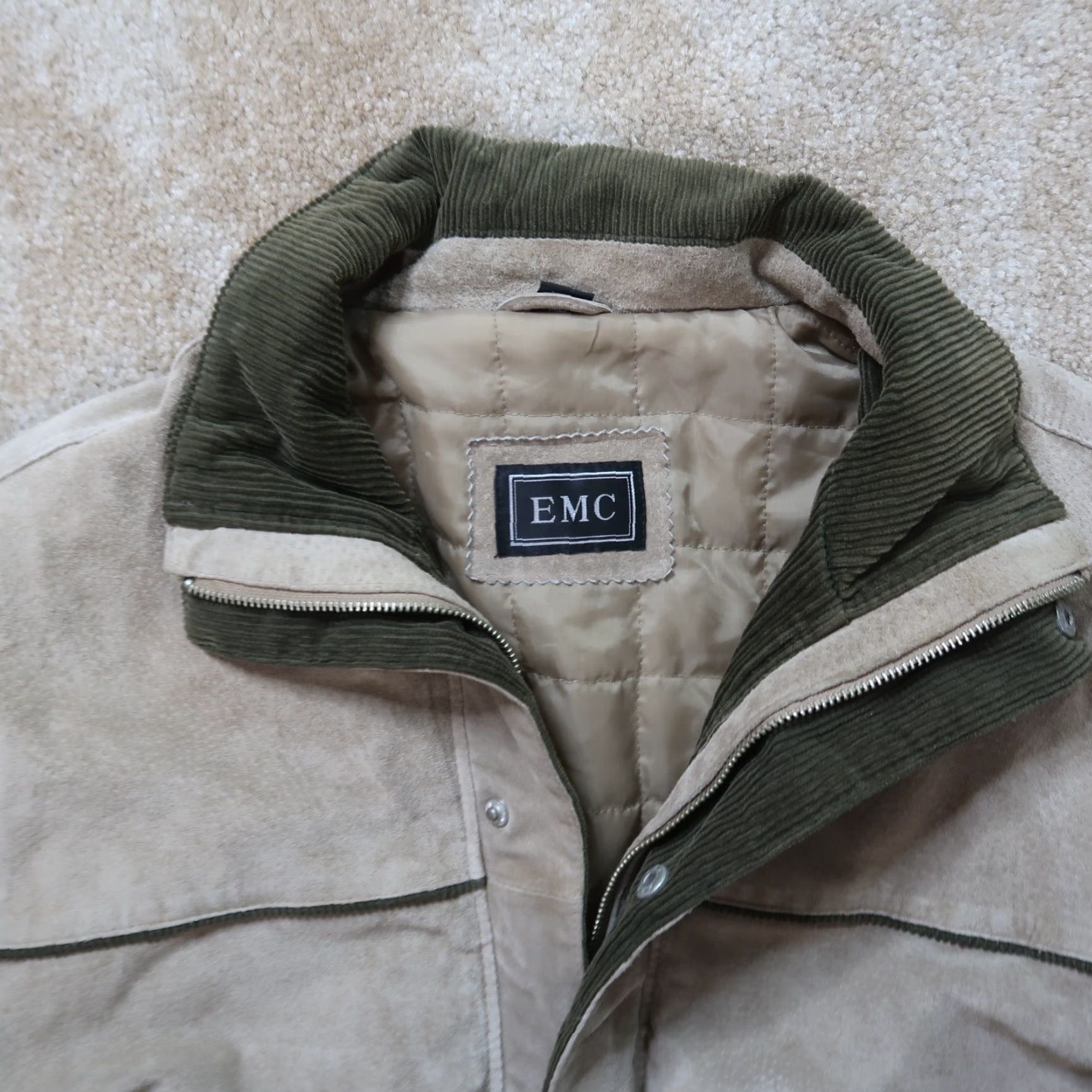 Vintage EMC Sueded Leather Full Zip Jacket Coat Mens Large Beige Insulated Softshell Lined Size US L / EU 52-54 / 3 - 4 Thumbnail