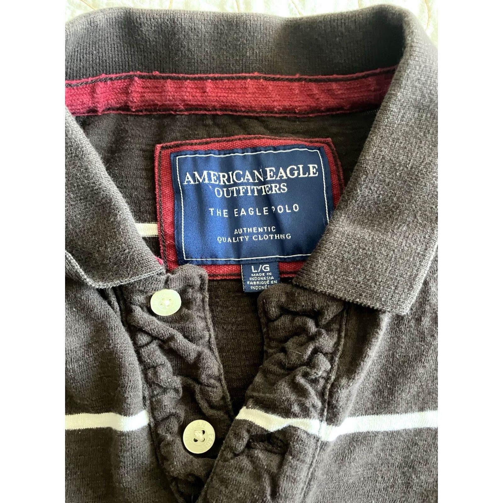 American Eagle Outfitters American Eagle Mens Polo Shirt Long Sleeve Brown Striped Eagle 1829 L Size US L / EU 52-54 / 3 - 4 Thumbnail