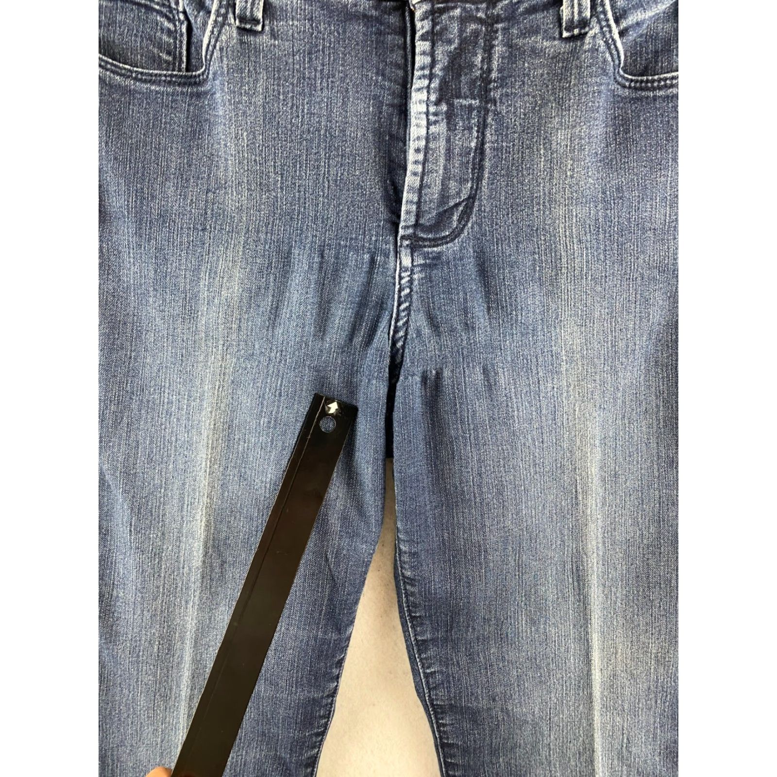NYDJ VINTAGE is not vintage; NYDJ Jeans Size 10 Womens Blue Straight Lift Tuck Dark Distressed Stretch Denim Size 32" / US 10 / IT 46 - 2 Thumbnail