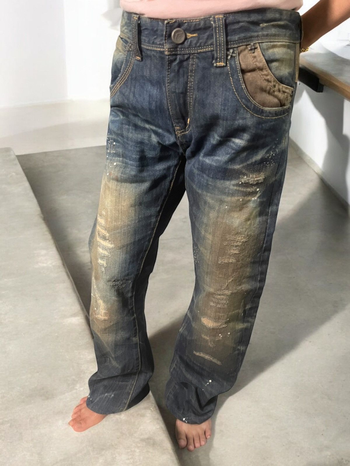 Hysteric Glamour Beguin Kyoto Japan Muddy Boro Distressed Flared Jeans Size US 32 / EU 48 - 19 Thumbnail