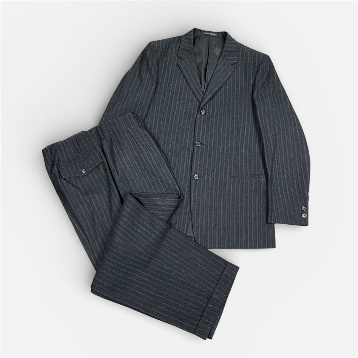 Yohji Yamamoto Yohji Yamamoto Costume D’Homme Pinstripe Wool Suit Archive Size 46R - 2 Thumbnail