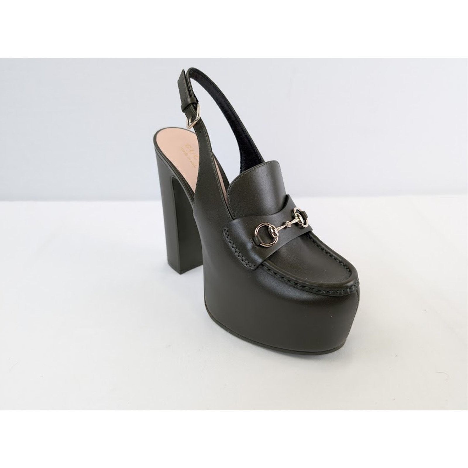 Gucci o1rshd1 Leather Real Platform Loafer Pump Sandal in Green Size US 11 / IT 41 - 1 Thumbnail
