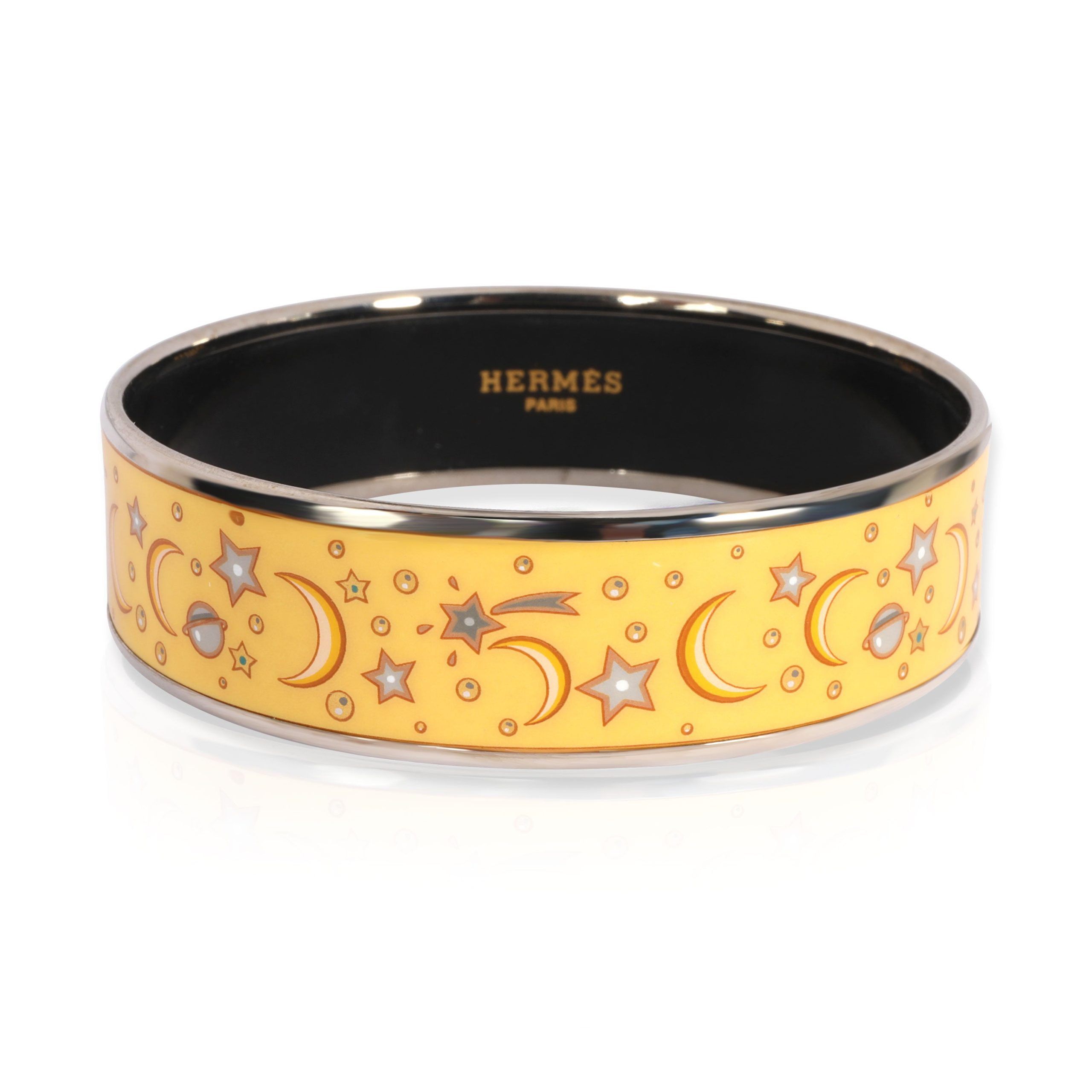 image of Hermes Palladium-Plated Wide Enamel Bangle in Silver, Women's