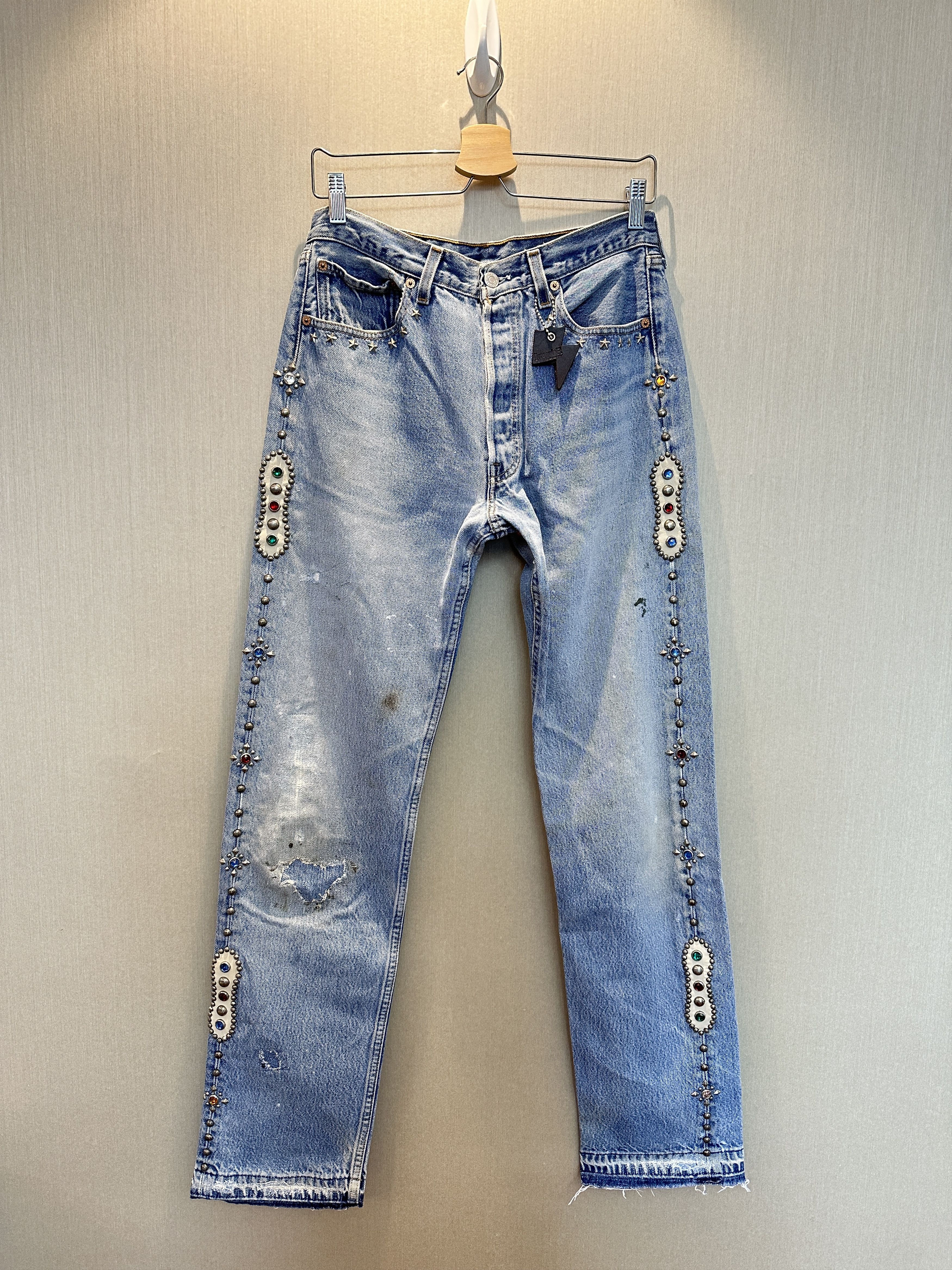 Hollywood Trading Company HTC IrregulaR HUMBLE Gemstone Studded Vintage Levi’s Jeans Size US 30 / EU 46 - 1 Thumbnail