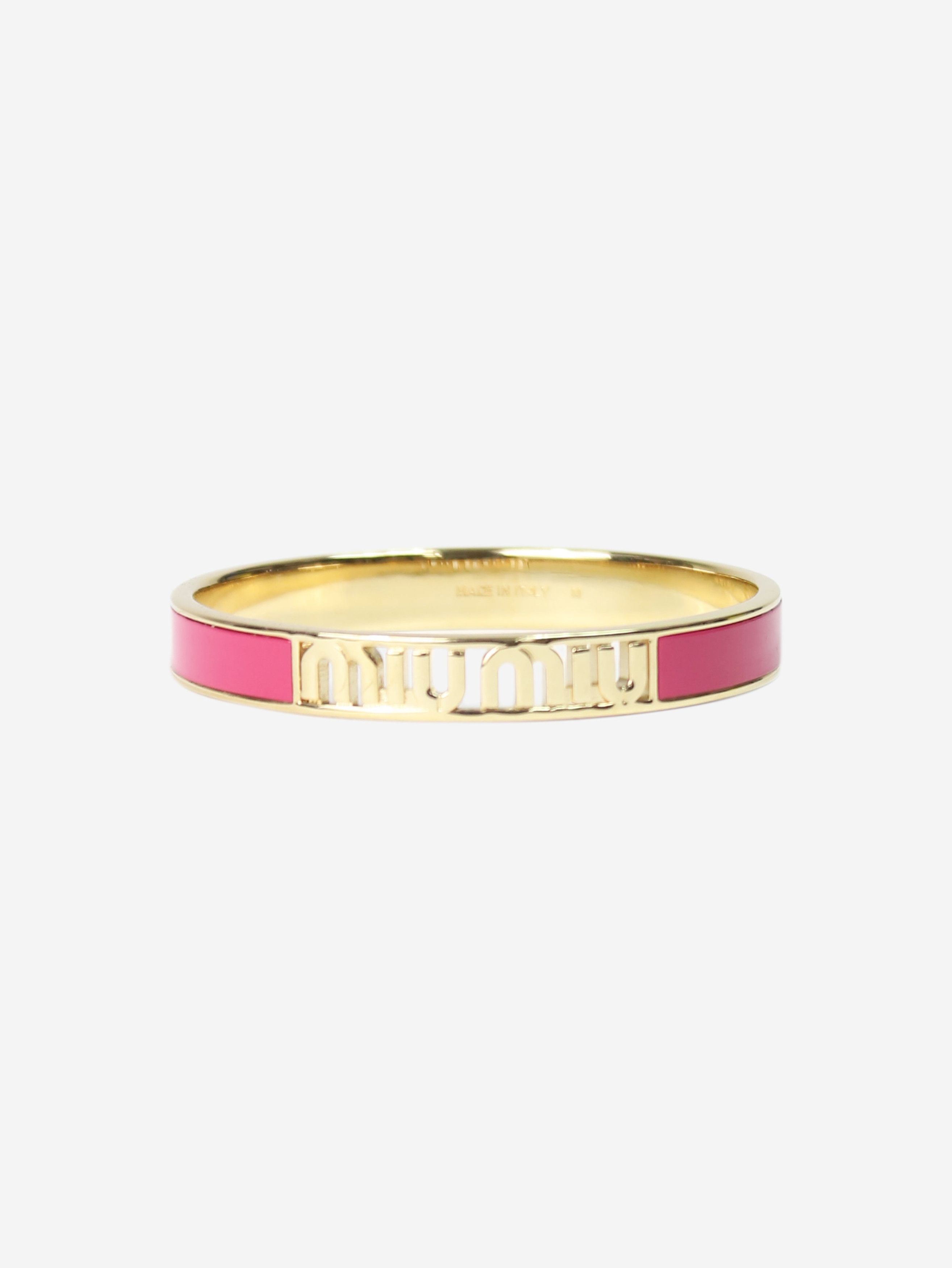 image of Miu Miu Pink Logo Enameled Bracelet, Men's