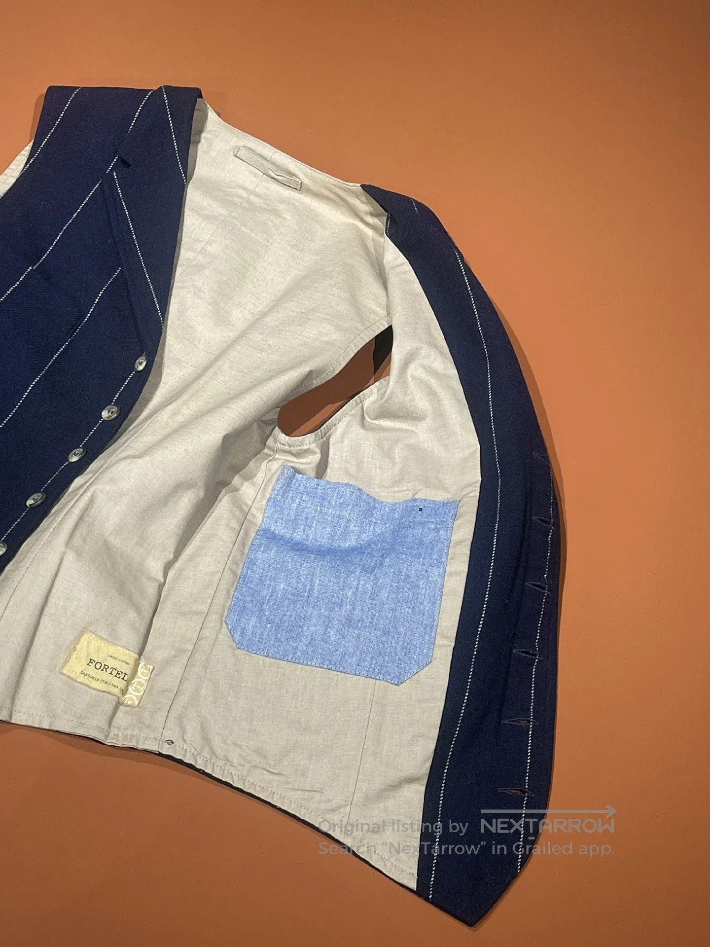 Fortela FORTELA Dark Blue Khaki Stripe Canvas Vest. Size US S / EU 44-46 / 1 - 4 Thumbnail