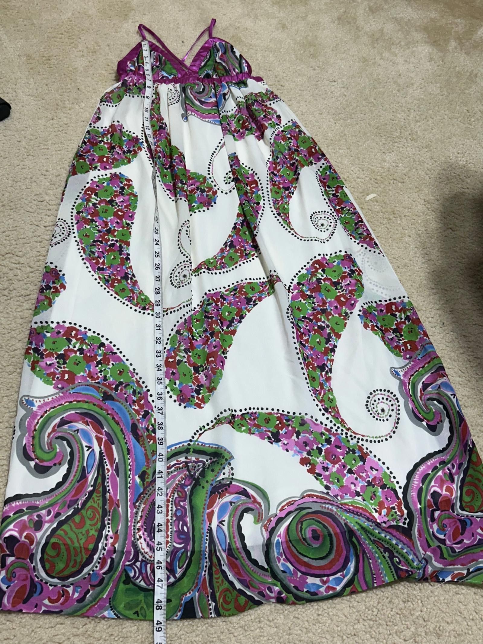 Designer Paisley Print Maxi Dress with Satin Trim, Boho Style, M Size M / US 6-8 / IT 42-44 - 3 Thumbnail