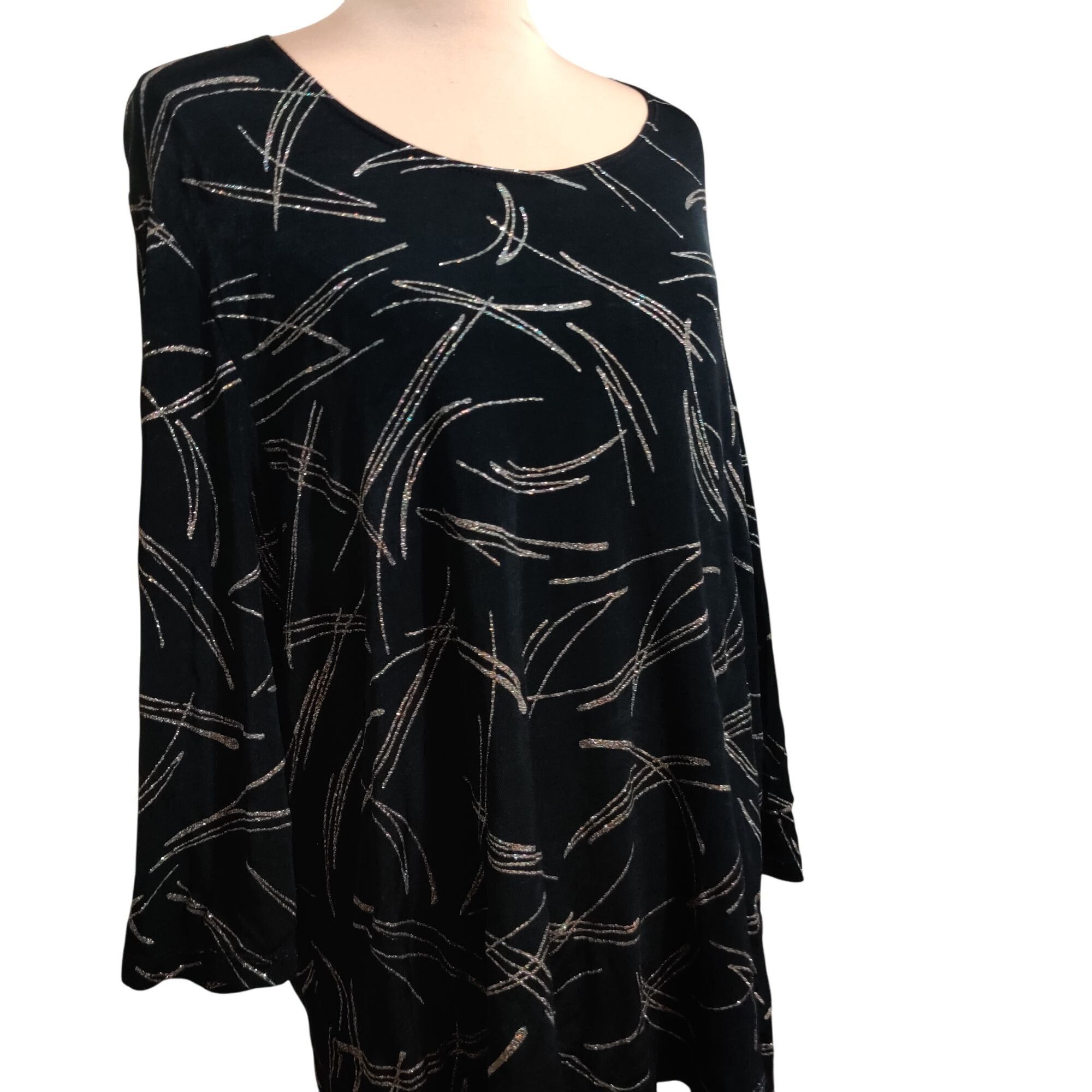 Vintage Amanda XL Vintage Black Metallic Abstract Print Tunic Blouse Size XL / US 12-14 / IT 48-50 - 2 Thumbnail
