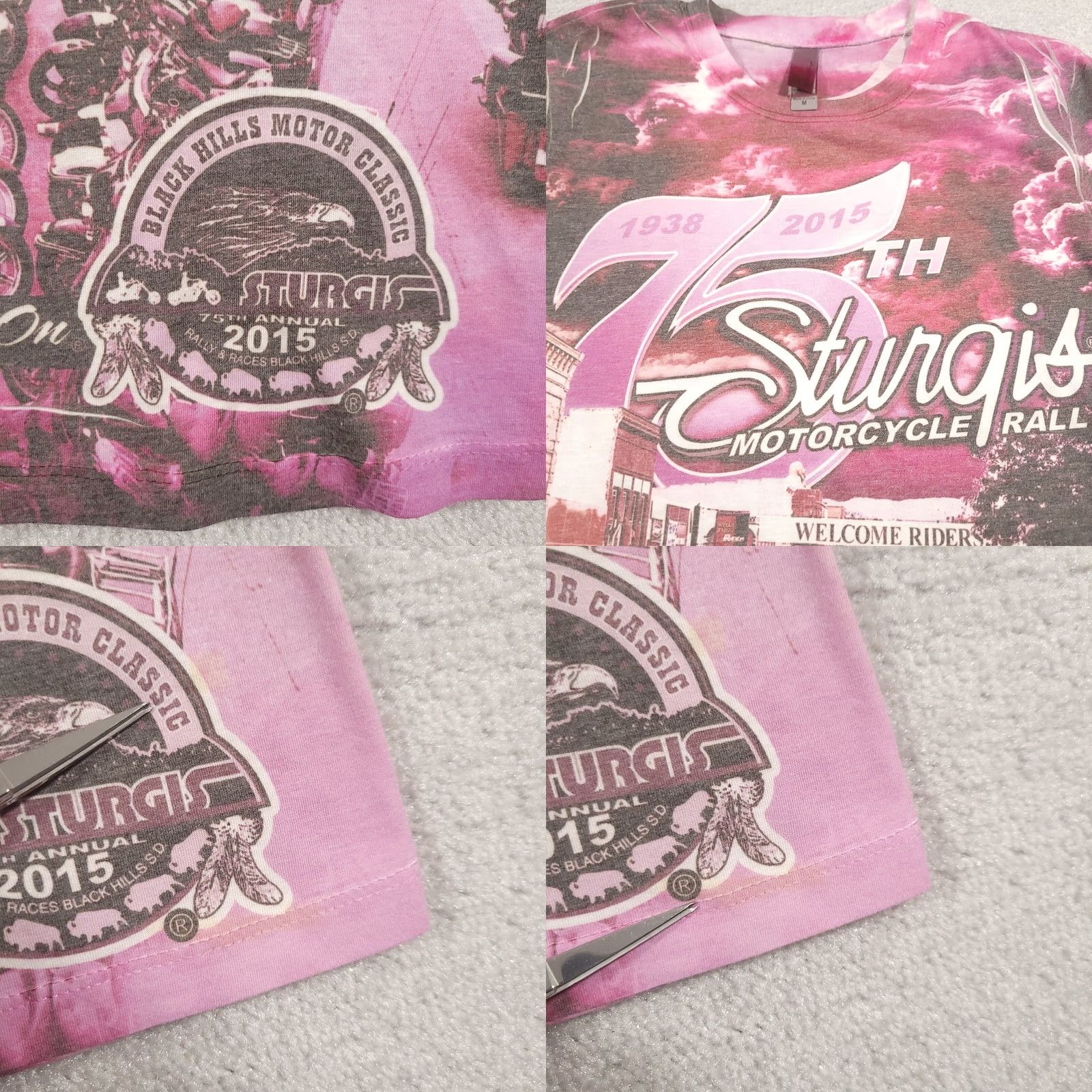 Next Level Sturgis 2015 75th Anniversary Shirt Womens M Short Sleeve Pink Motorcycle Shirt Size M / US 6-8 / IT 42-44 - 8 Thumbnail