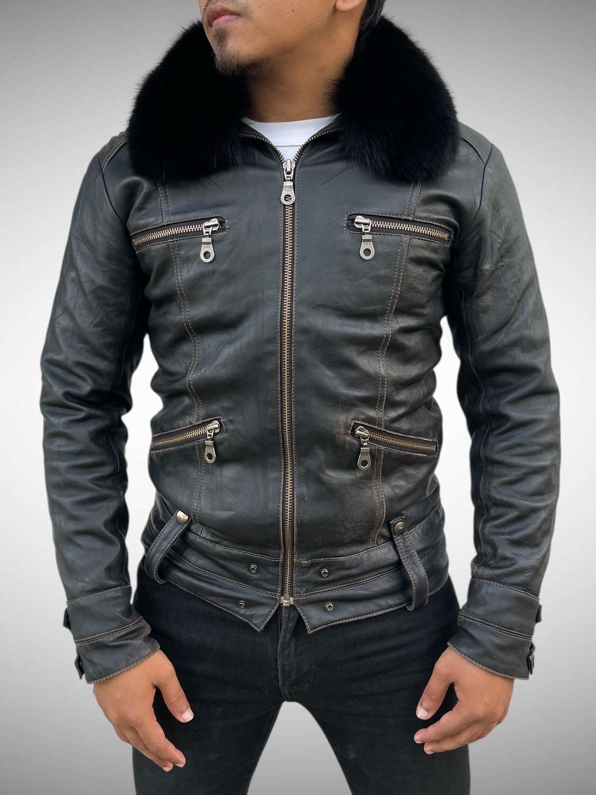 KMRii 🔥VINTAGE 2000'S AIMA FUR COLLARED BLACK BIKER LEATHER JACKET Size US M / EU 48-50 / 2 - 1 Thumbnail