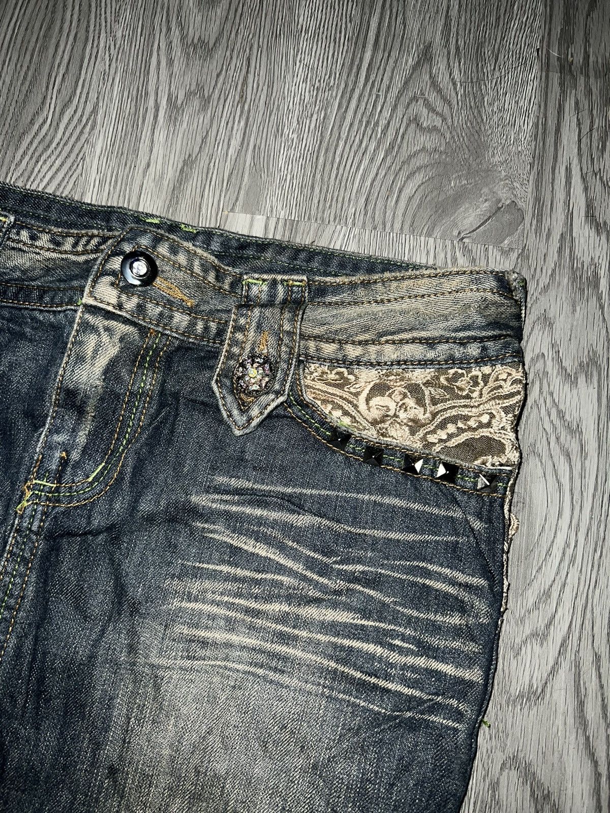 Blumarine Y2K butterfly lace&rhinestone denim skirt🦋 Size 28" / US 6 / IT 42 - 6 Thumbnail