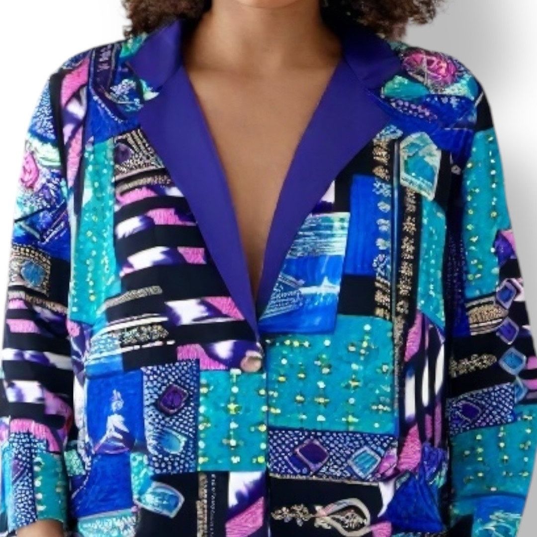 Vintage Vintage Petite Blazer Jacket Oversized Bold Patchwork Floral Size XL / US 12-14 / IT 48-50 - 1 Thumbnail