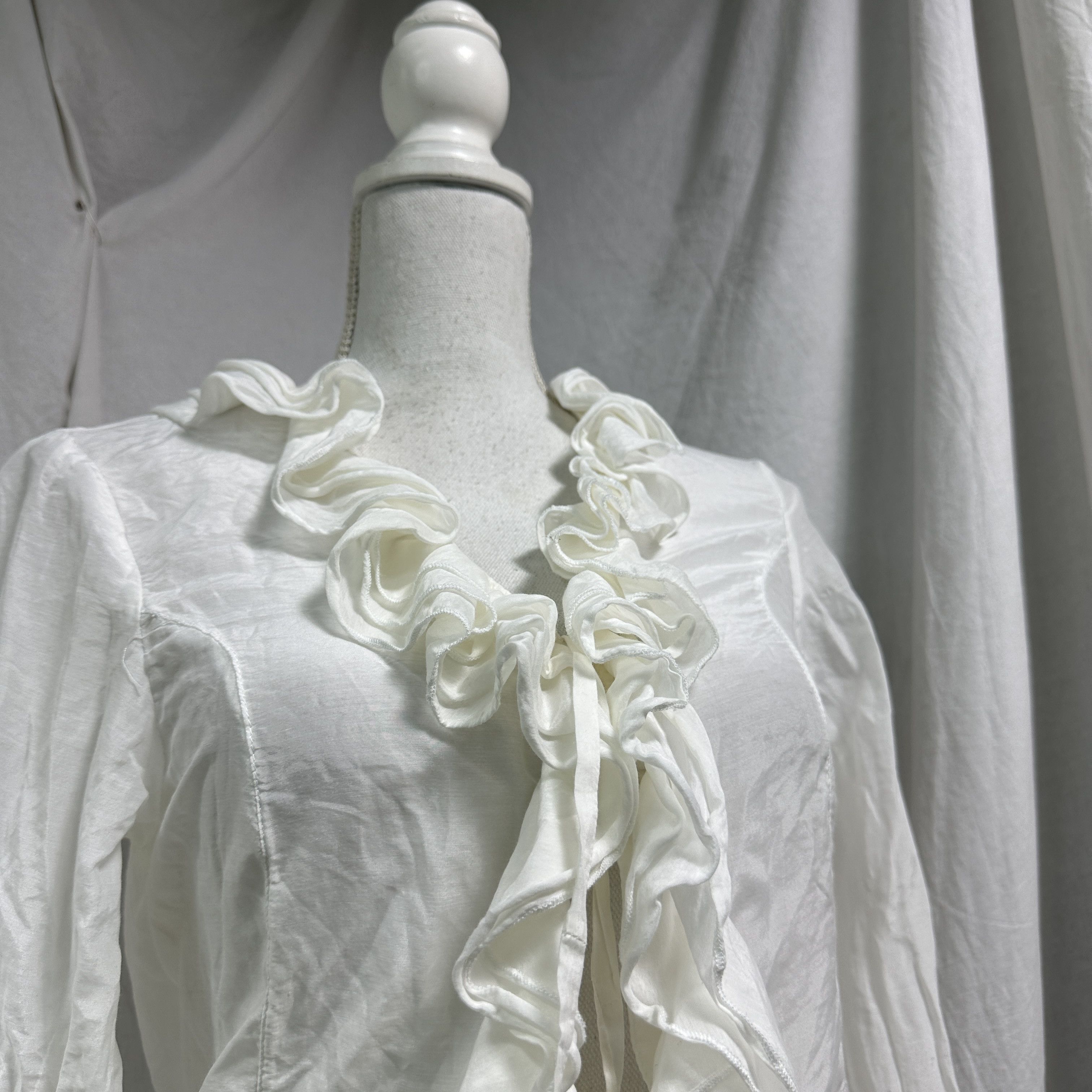 Vintage Vintage Avant Garde Silk Ruffled White Shirt Y2K Size S / US 4 / IT 40 - 2 Thumbnail