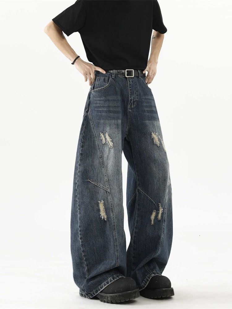 Jean American men's trendy ripped wide-leg scimitar jeans Size US 32 / EU 48 - 3 Thumbnail