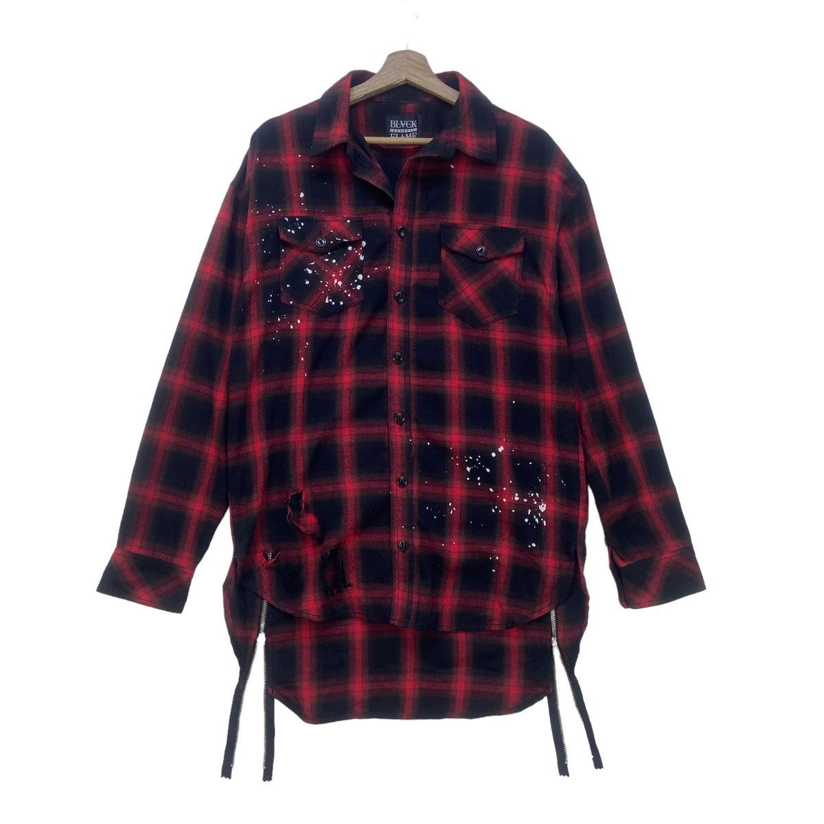Flannel Japanese Brand Black Flame Gothic Punk Distressed Flannel Size US S / EU 44-46 / 1 - 1 Thumbnail