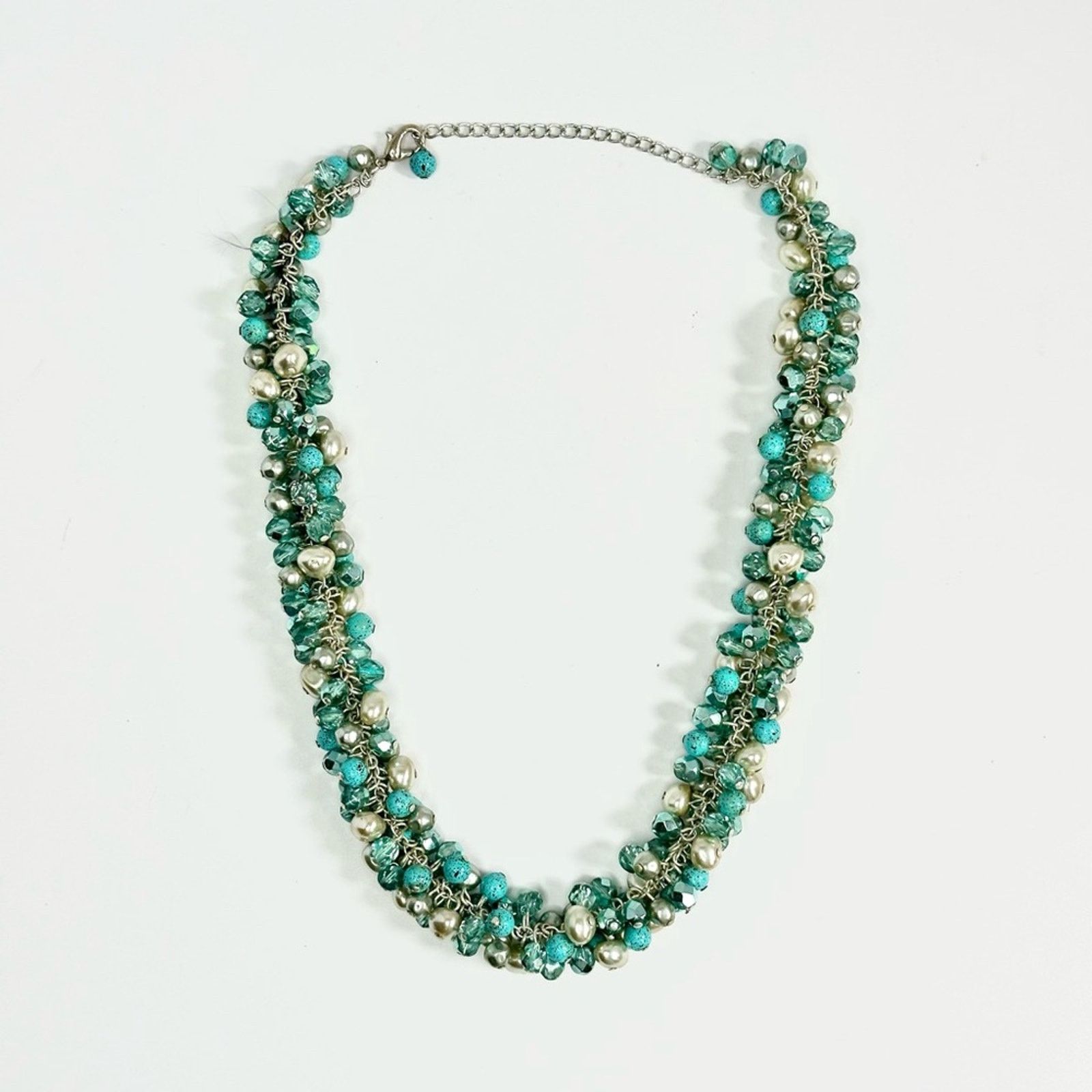 Vintage Vintage 90’s Turquoise And Pearl Bead Cluster Necklace Size ONE SIZE - 3 Thumbnail