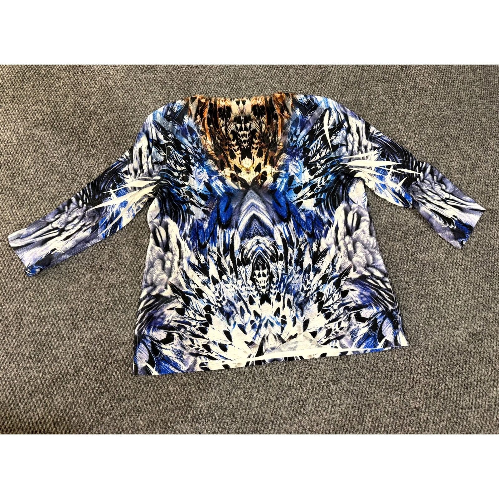 Vintage Chicos Blouse Womens 2 Blue Abstract Long Sleeve Lightweight Stretch Shirt Size XS / US 0-2 / IT 36-38 - 6 Thumbnail