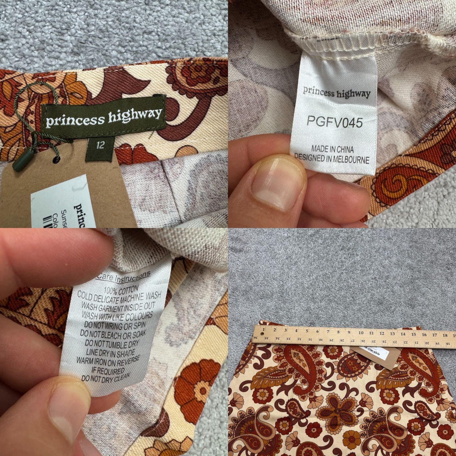 Vintage Princess Highway Skirt Womens 8 Brown Paisley Mini Beach Boho NWT Size 30" / US 8 / IT 44 - 8 Thumbnail