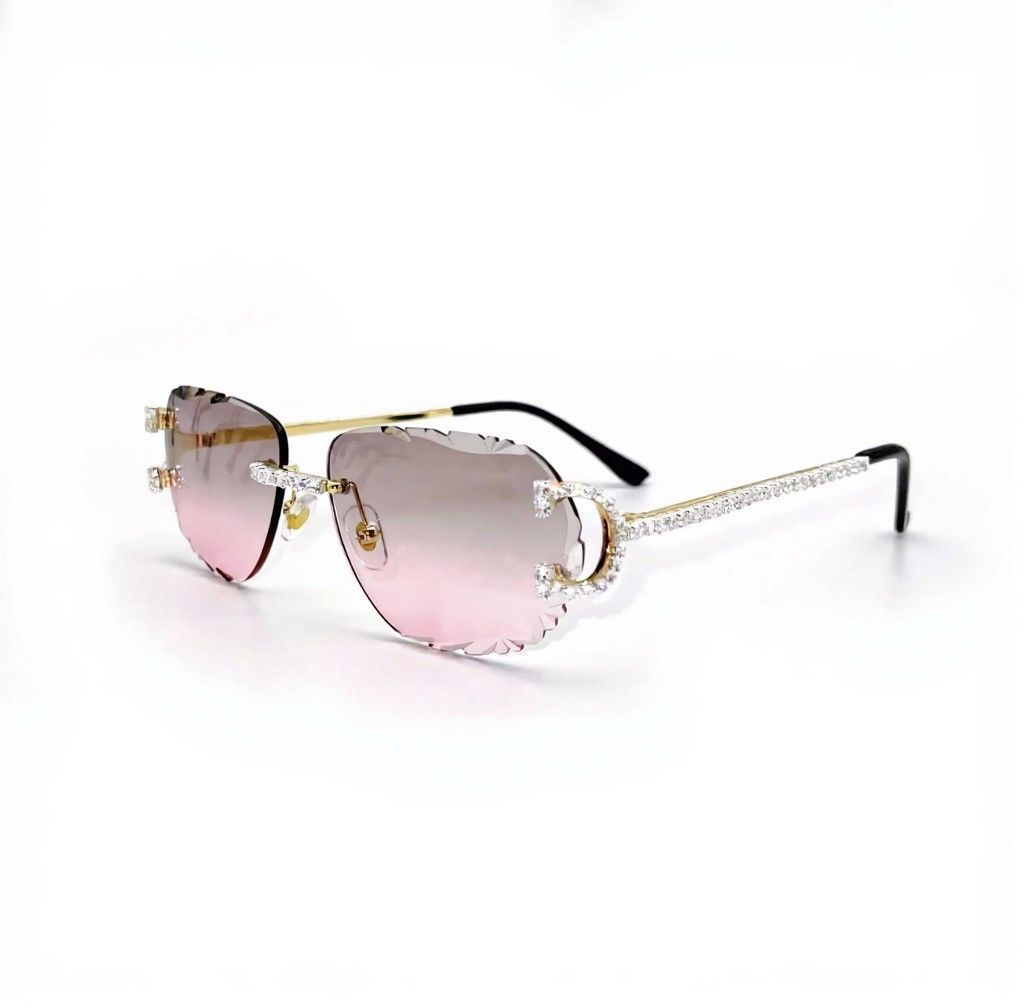 Other Luxury Rimless Round Cut Sunglasses Pink Gray Lens Gold Fram Size ONE SIZE - 4 Thumbnail