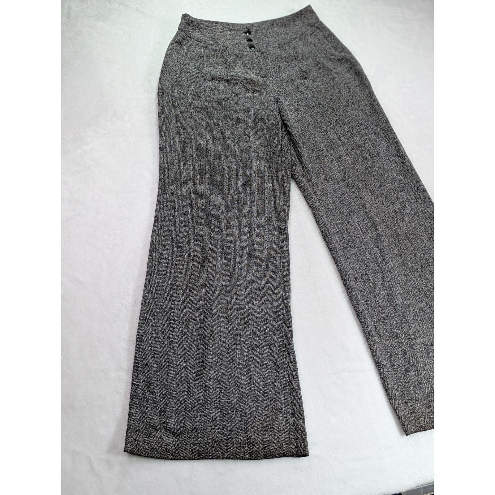 Other Sz 2 Black/White Wide Leg Mid Rise Herringbone Tweed VTG Y2K Size 26" / US 2 / IT 38 - 2 Thumbnail