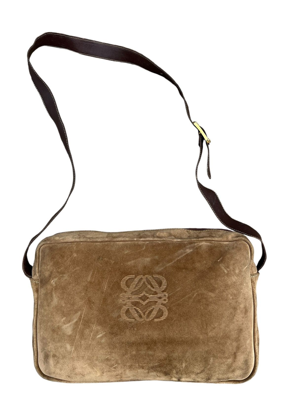 Leather Vintage 80s LOEWE Patina Distress Scratch Suede Leather Bag Size ONE SIZE - 5 Thumbnail