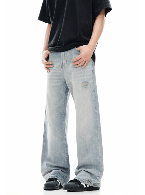 Japanese Brand × Vintage American retro washed blue ripped loose jeans for men Size US 32 / EU 48 - 2 Thumbnail
