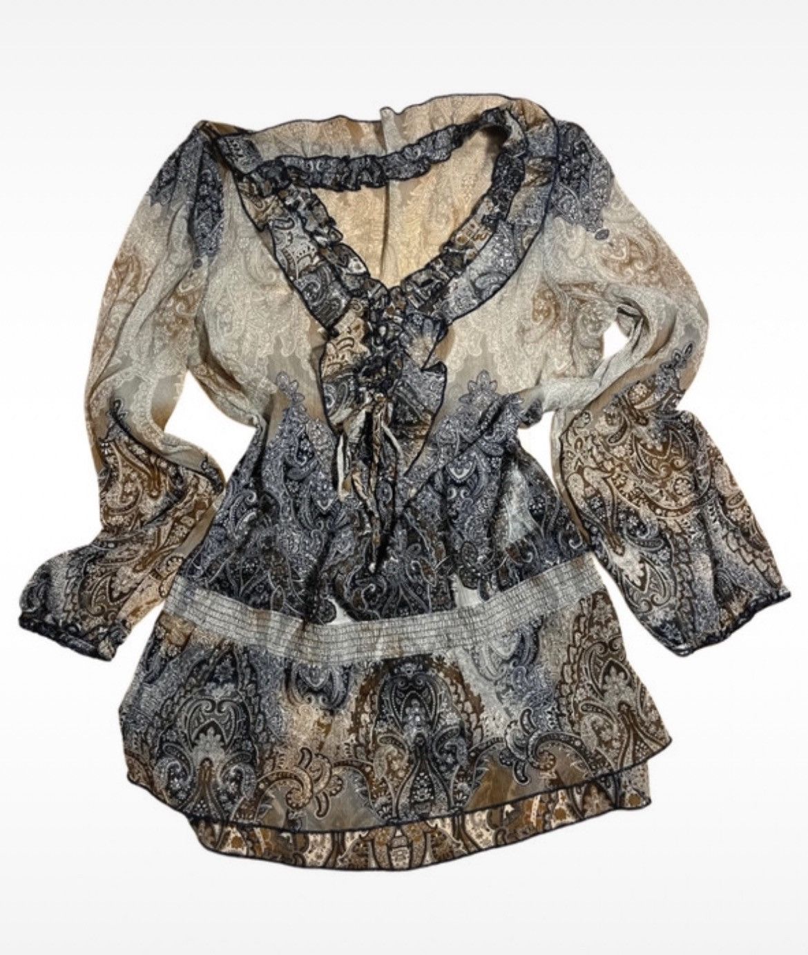 Japanese Brand Vintage y2k beige blouse Hippie Boho Frills Coquette Size M / US 6-8 / IT 42-44 - 1 Preview