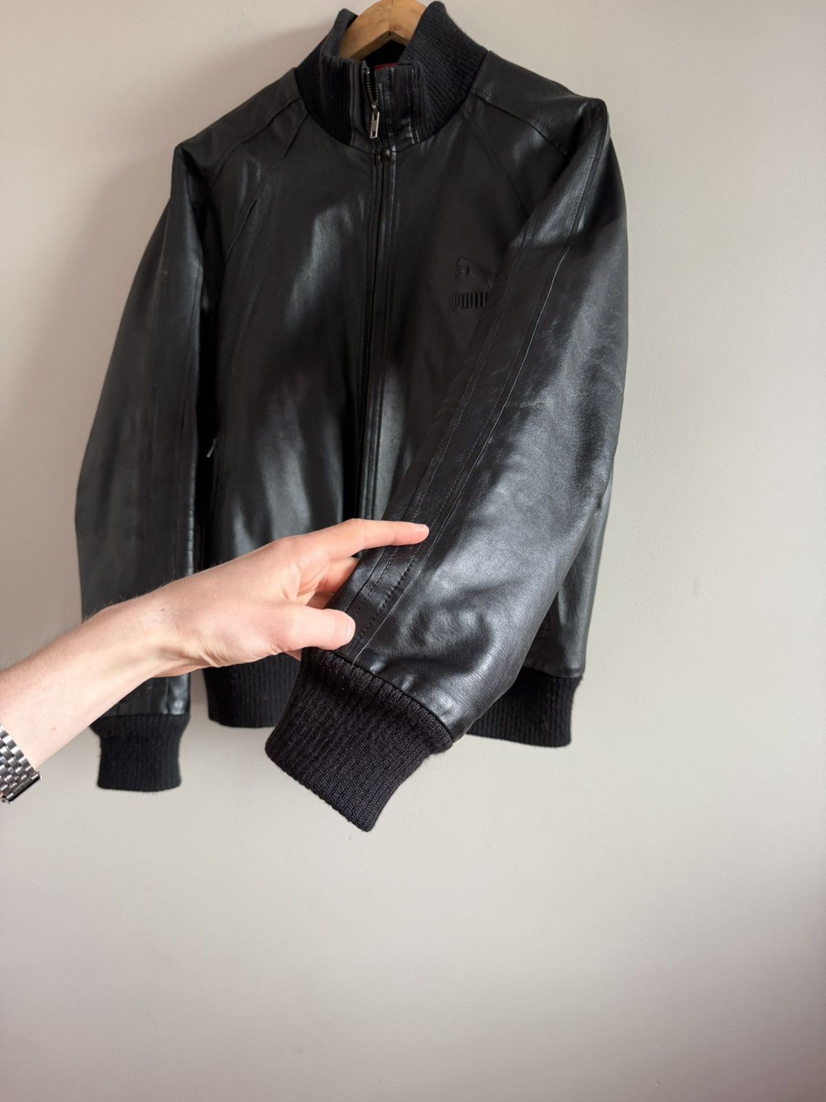 Puma Puma Vintage Black Faux Leather Bomber Jacket Size US M / EU 48-50 / 2 - 2 Thumbnail
