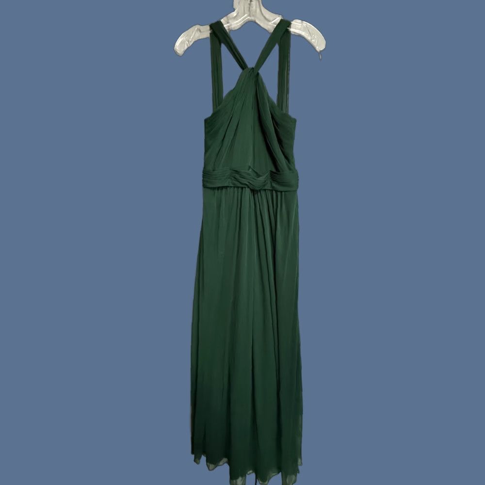 David's Bridal Dress Womens 6 Green Chiffon Halter Maxi Ruched Bridesmaid Gown