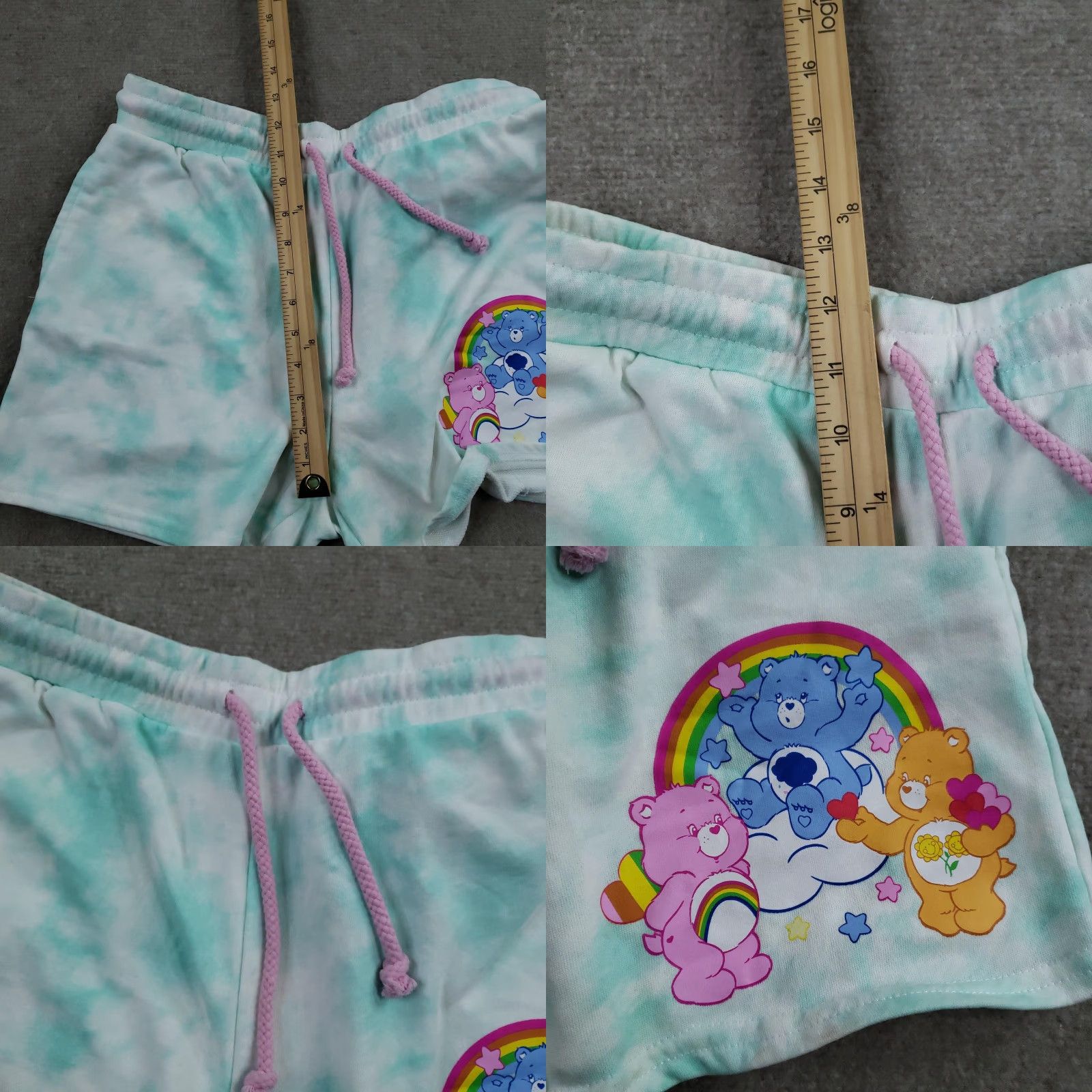 Vintage Care Bears Shorts Womens Large Green Tie Dye French Terry Lounge Rainbow Cartoon Size 36" / US 14 / IT 50 - 8 Thumbnail