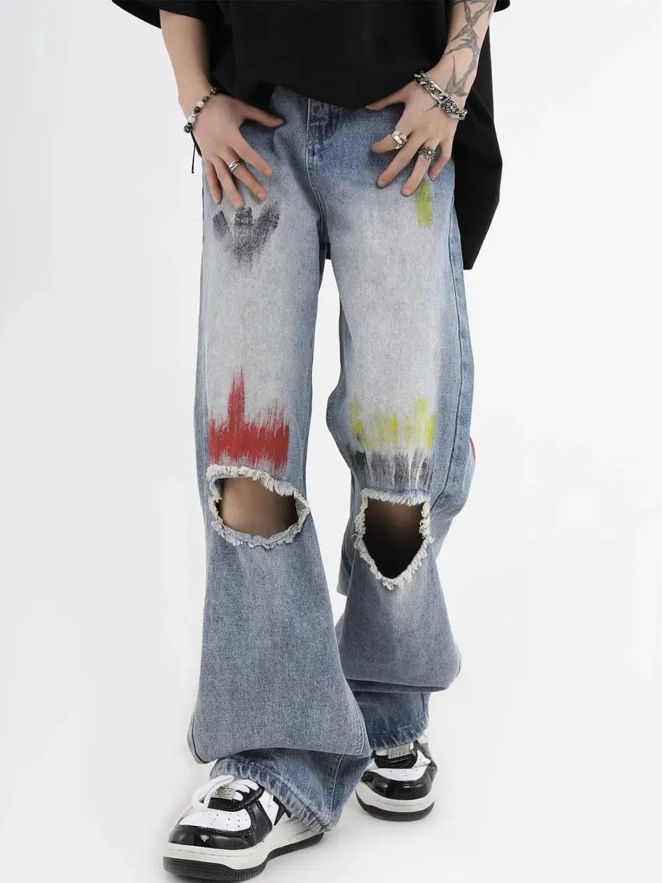 Japanese Brand Straight tube graffiti ripped jeans Size US 32 / EU 48 - 5 Thumbnail