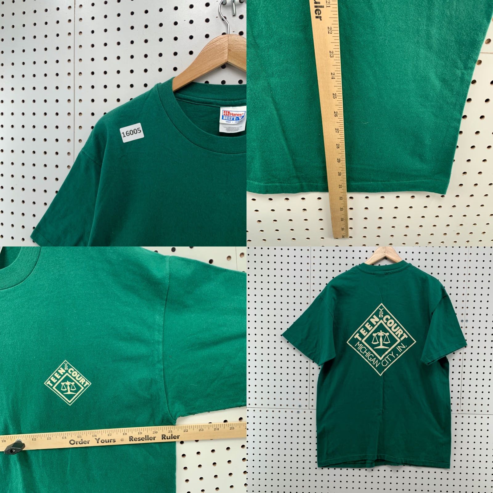 Hanes Vintage Teen Court Shirt Single Stitch Green Adult Large Short Sleeve TEE Size US L / EU 52-54 / 3 - 8 Thumbnail
