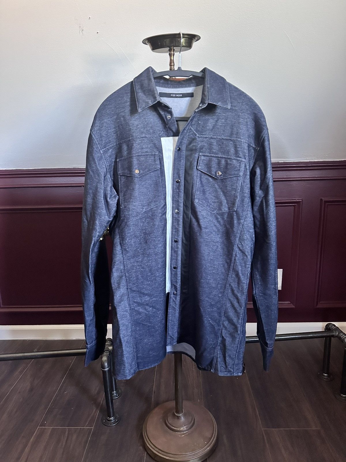 Pyer Moss RARE early denim snap button leather patch shirt jacket Size US M / EU 48-50 / 2 - 1 Thumbnail