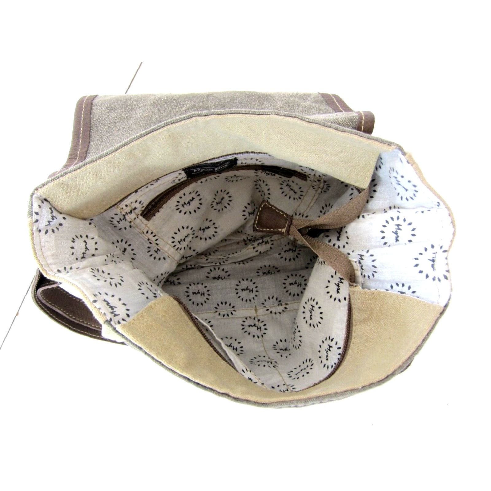 Vintage Myra Crossbody Satchel Purse Brown Beige Floral Canvas Leather 100% Cotton Leather Satchel Purse Size ONE SIZE - 4 Thumbnail