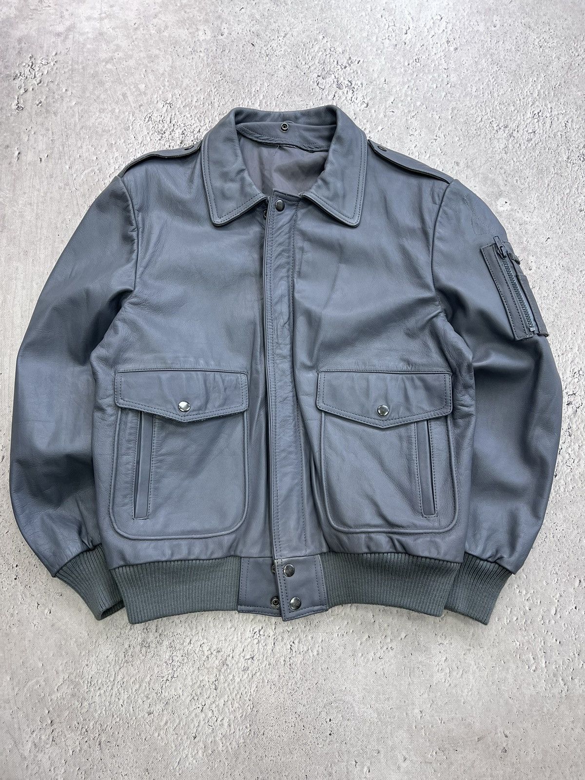 Vintage Grey Leather y2k Biker AVIATOR Racing Jacket