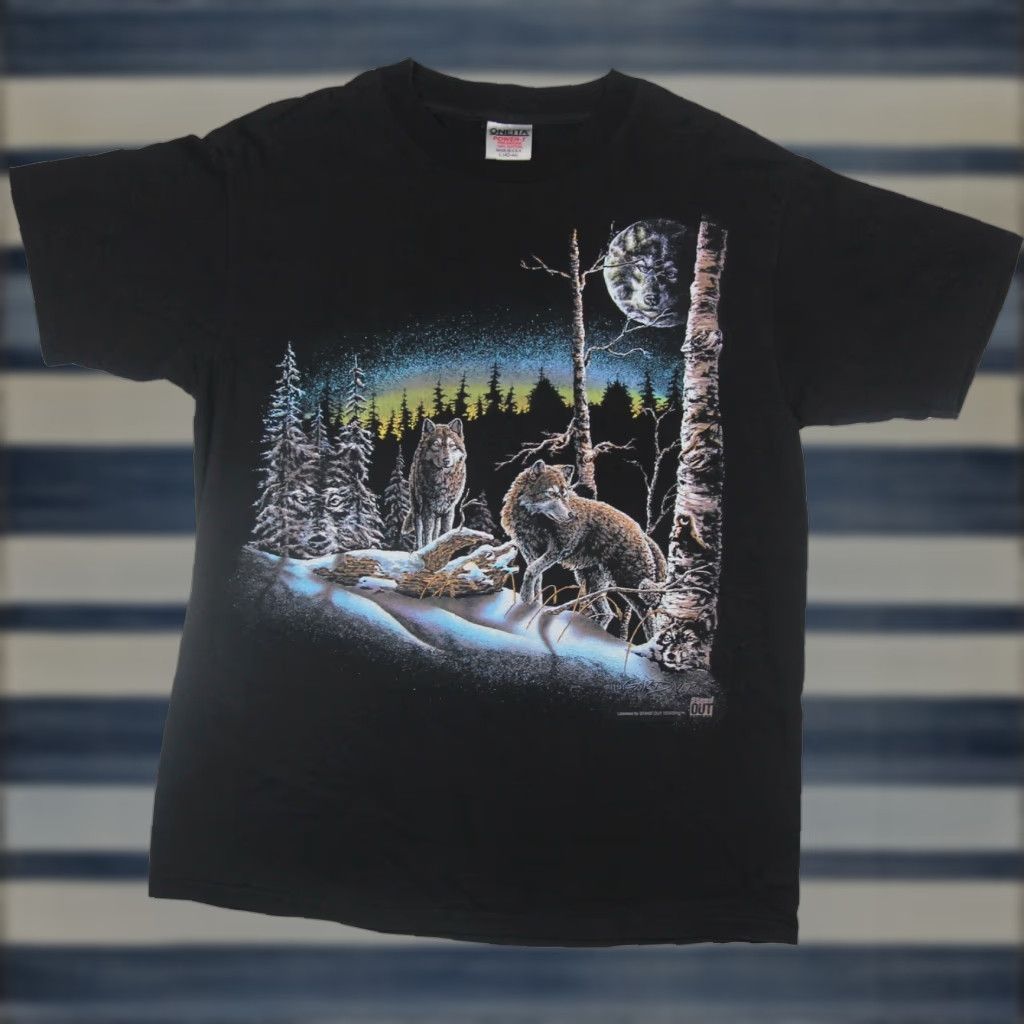 Vintage VINTAGE Wolf Abstract Graphic T Shirt Men L Black Size US L / EU 52-54 / 3 - 1 Thumbnail